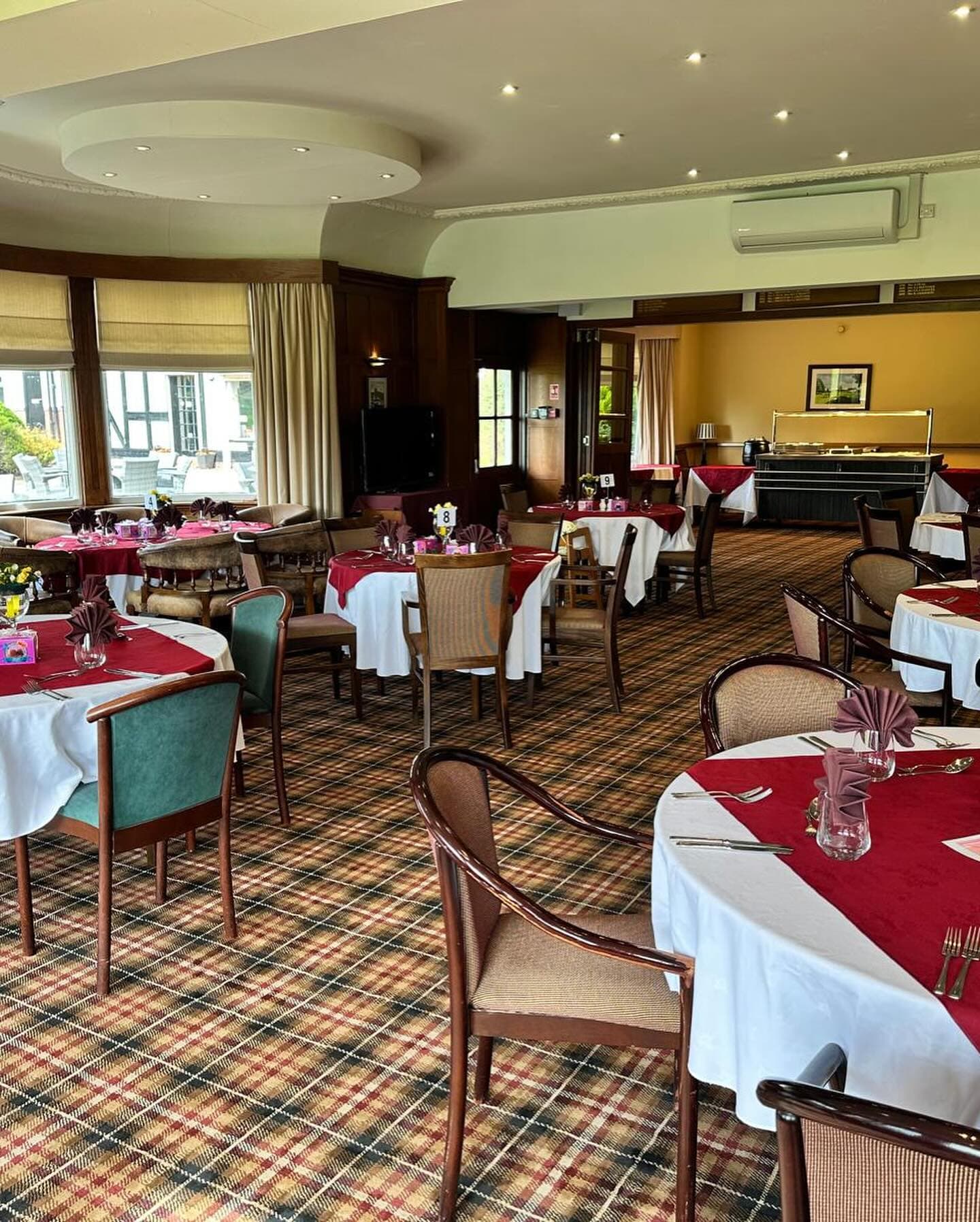 Dining room set for hospitality inside Trentham Golf Club